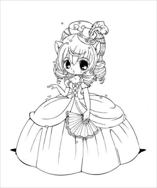hình công chúa chibi anime cho bé tập tô màu