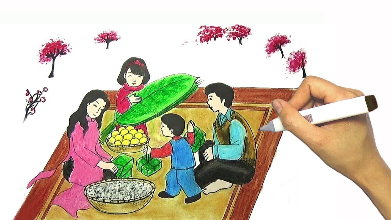 Vẽ tranh đề tài  ngày tết và mùa xuân  Đi chợ hoa tết trong 2023  Nhật  ký nghệ thuật Ngày tết Anime