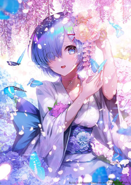 Hình ảnh anime tóc xanh bên hoa anh đào