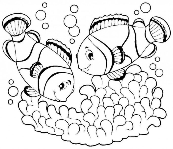 Tranh tô màu cho bé 5-7 tuổi hình 2 con cá đang bơi