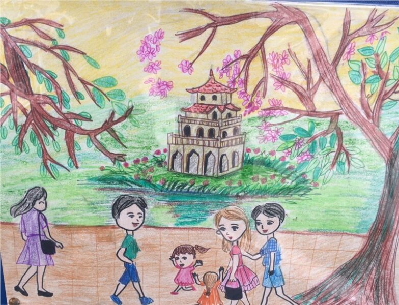 Vẽ Hà Nội hồ gươm tháp rùa của học sinh