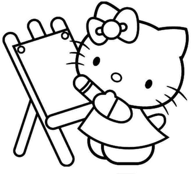 Ảnh hello kitty đang vẽ cho bé tập tô