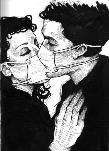 avatar facebook độc hai người đeo khẩu trang hôn nhau