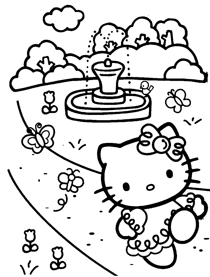 Tranh tô màu mèo hello kitty cầm ô xinh « in hình này