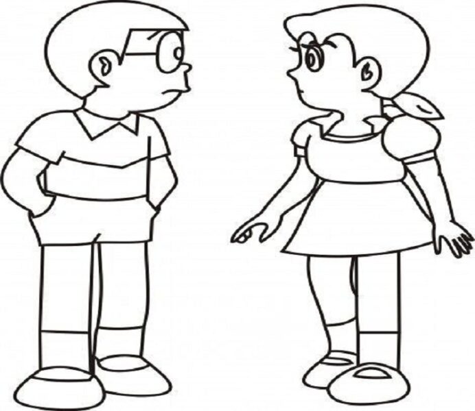 Hình ảnh đen trắng nobita và shizuka