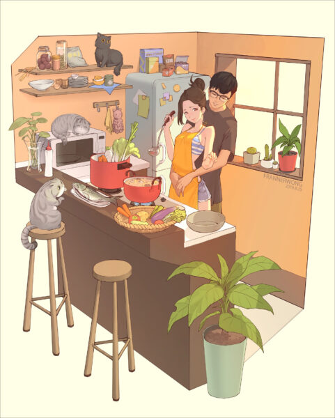 hình ảnh gia đình đẹp bên gian bếp