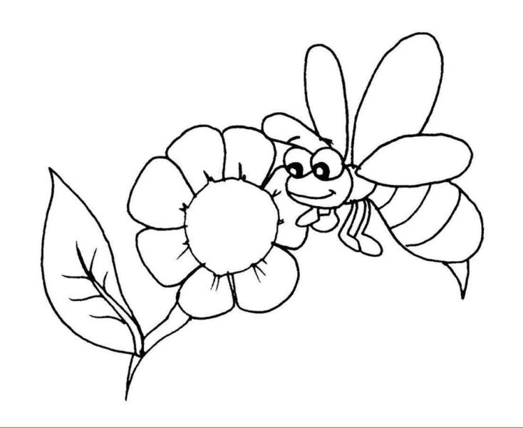 Hình ảnh hoa và ong cho bé 4 tuổi tô màu