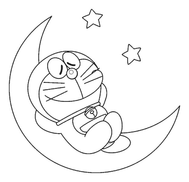 Hình doremon nằm trên cung trăng cho bé 4 tuổi tô màu