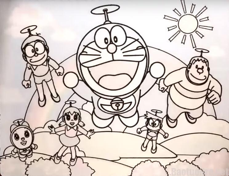 Hình mẫu nobita và những người bạn thân cho bé tập tô