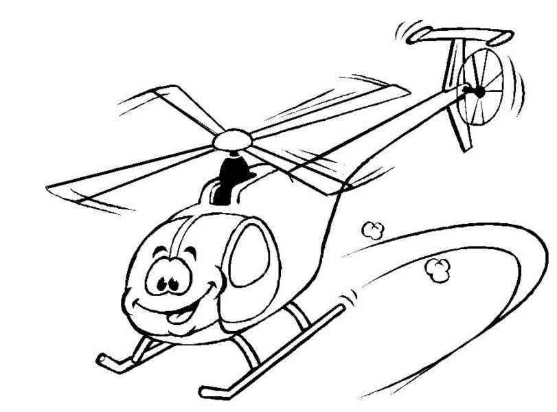 Hình vẽ chưa tô màu máy bay trực thăng hoạt hình