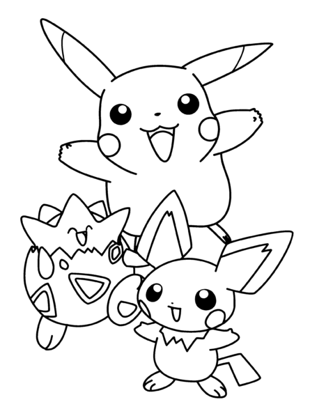 Hình vẽ chưa tô màu pikachu và các pokemon khác