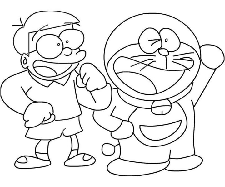 Hình vẽ đen trắng nobita và doremon