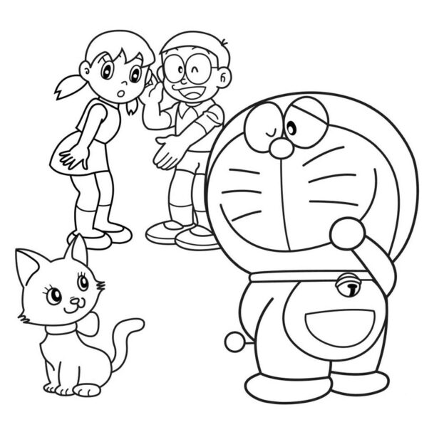 Hình vẽ đen trắng nobita và những người bạn thân