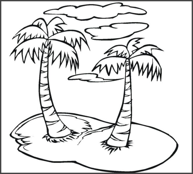 Hình vẽ phong cảnh cây và mây cho bé tập tô
