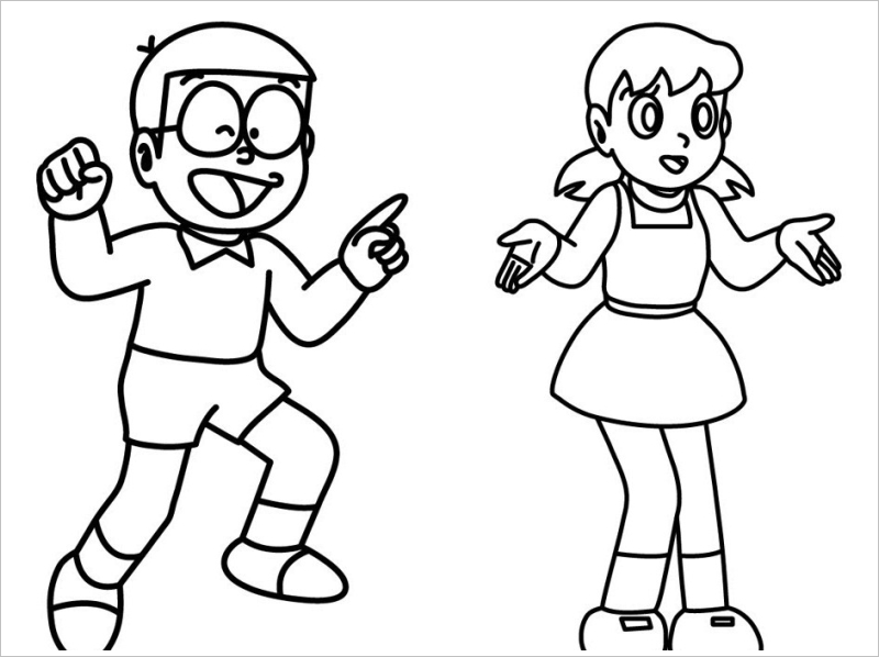 Mẫu hình tô màu nobita và shizuka