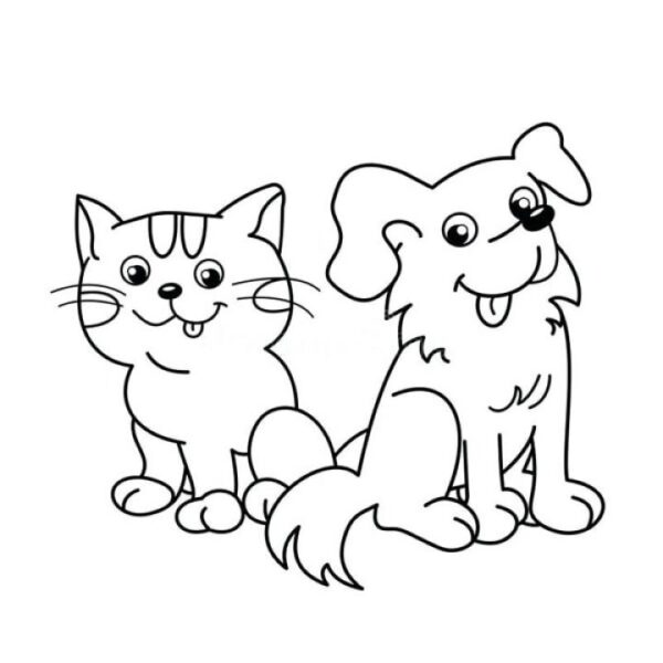Mẫu tranh tô màu con chó và con mèo