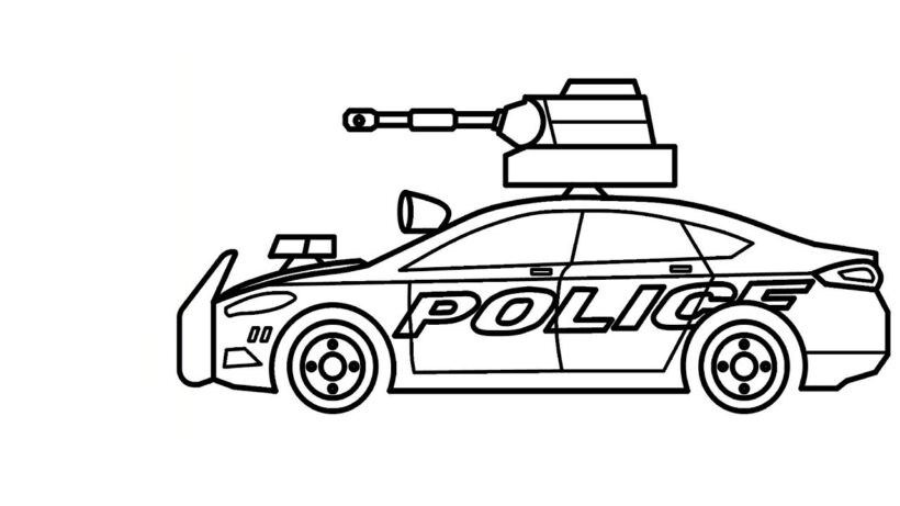Mẫu tranh tô màu xe cảnh sát ấn tượng cho bé tập tô