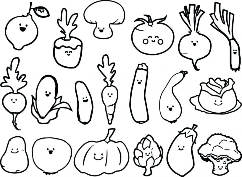 Mẫu vẽ tranh tô màu các loại rau củ quả cho bé tập tô