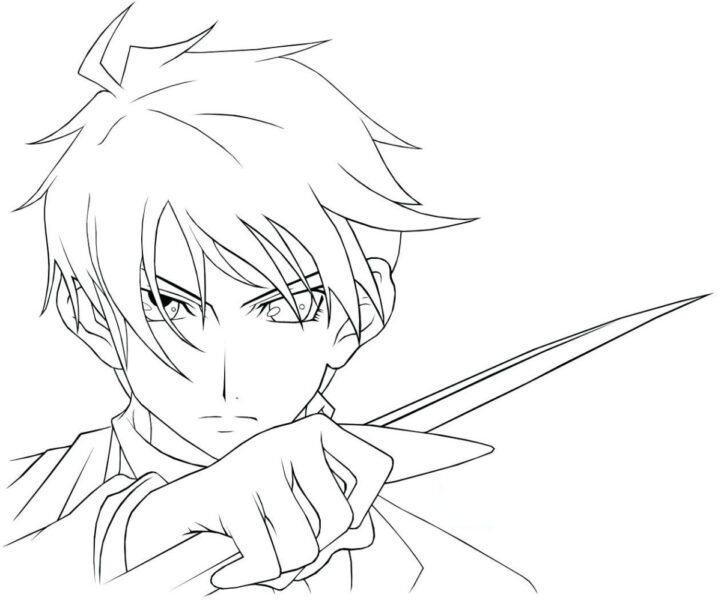 Tranh tô màu anime cầm kiếm