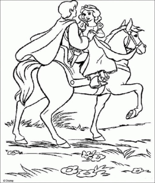 Tranh tô màu Bạch Tuyết cưỡi ngựa cùng hoàng tử
