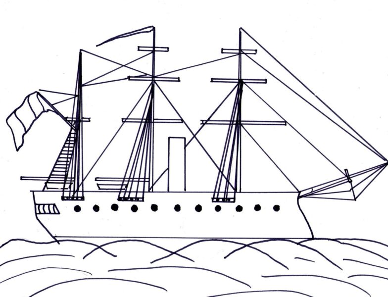 Tranh tô màu cảnh biển hình ảnh con tàu