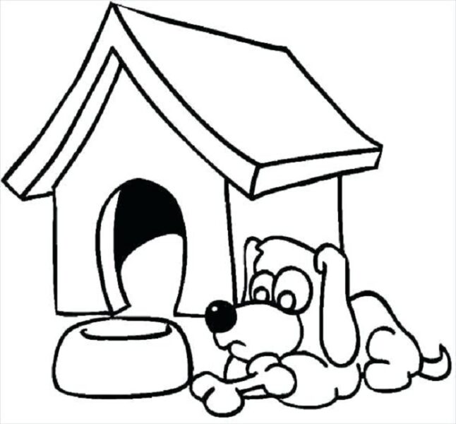 Tranh tô màu con chó và ngôi nhà của nó