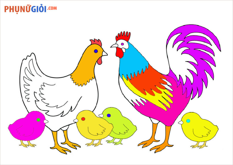 Trọn bộ 25 tranh tô màu con gà cực cute cho bé