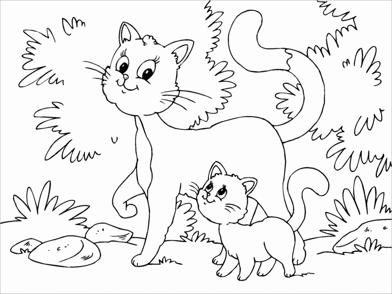 Tranh tô màu con mèo hình mèo mẹ và mèo con