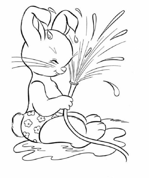 Tranh tô màu con thỏ đang tắm