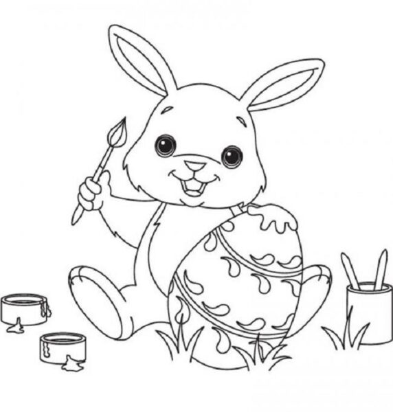 Tranh tô màu con thỏ vẽ vào quả trứng