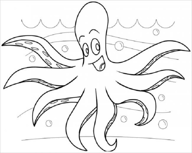 Tranh tô màu con vật hình con bạch tuộc hoạt hình