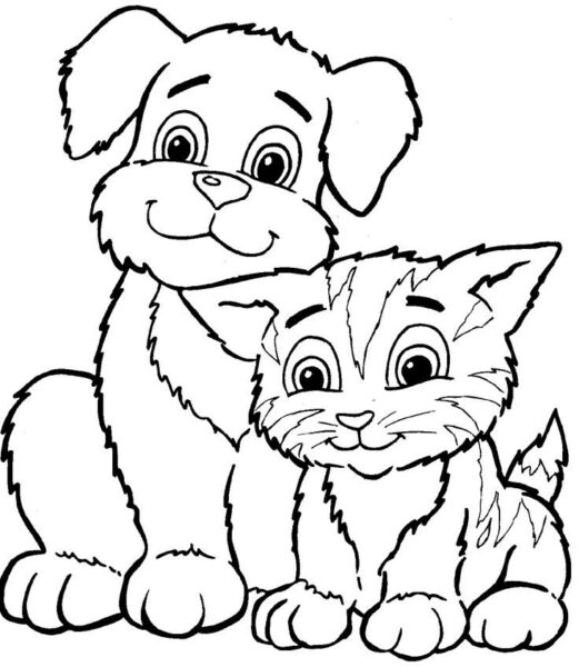 Tranh tô màu con vật hình con chó và con mèo