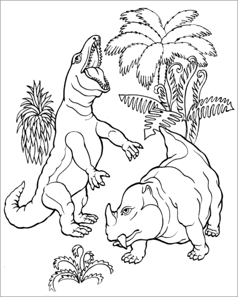 Tranh tô màu con vật hình hai con khủng long