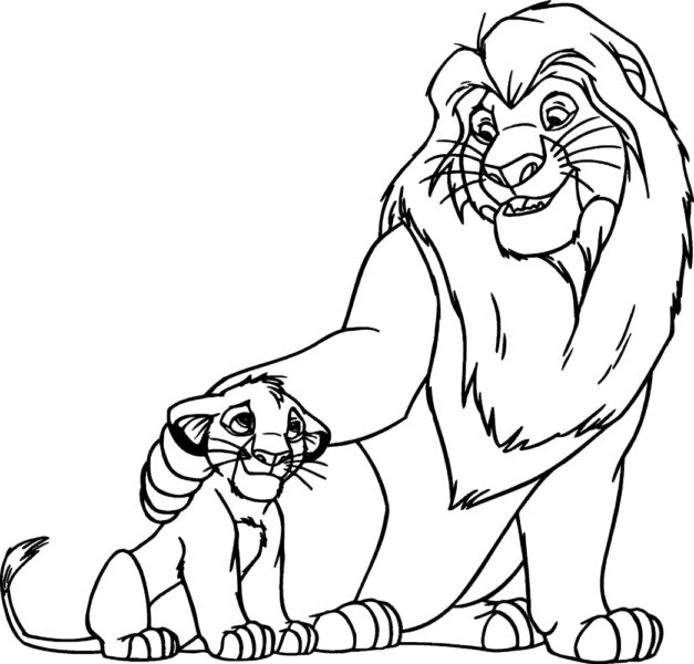 Tranh tô màu con vật hình sư tử mẹ và sư tử con