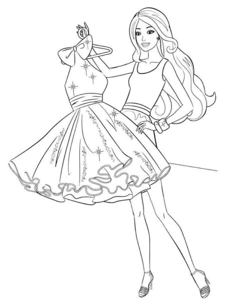 Tranh tô màu công chúa barbie và chiếc váy xinh đẹp