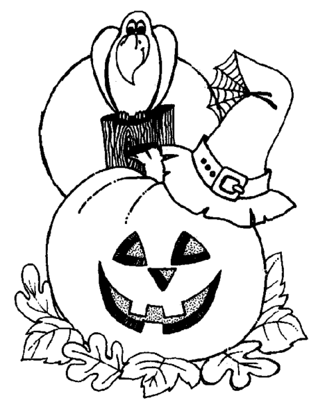 Tranh tô màu halloween hình ảnh quả bí ngô ma và con quạ