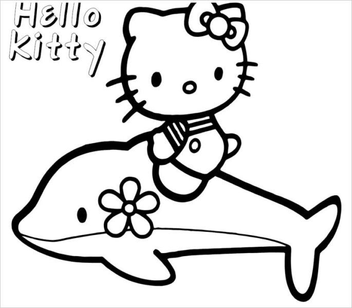 Tranh tô màu hello kitty cưỡi cá voi