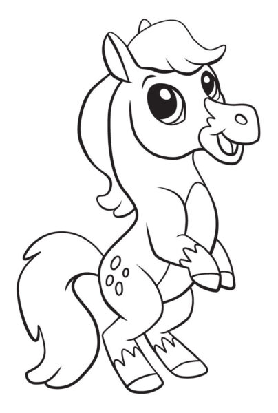 Tranh tô màu hình chú ngựa pony đứng bằng hai chân
