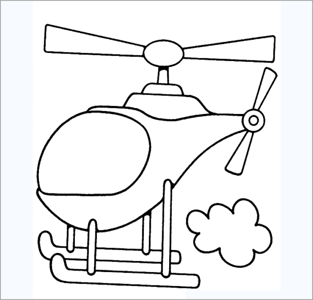 Tranh tô màu máy bay trực thăng và mây