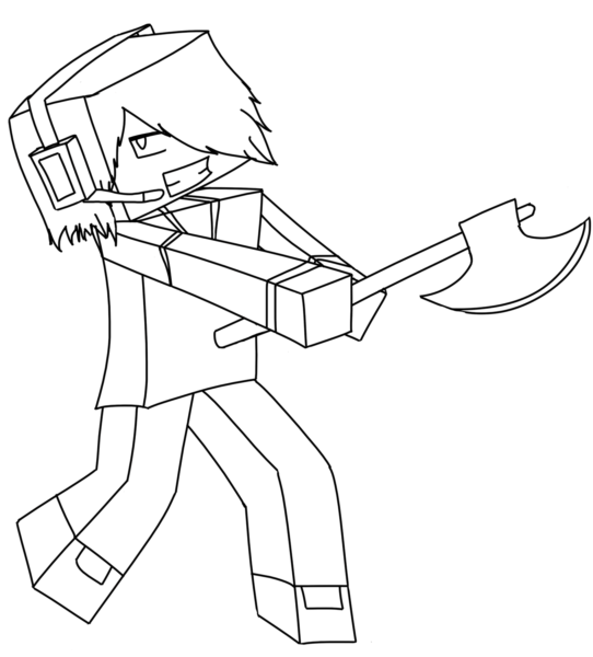 Tranh tô màu Minecraft hình hiệp sĩ cầm rìu