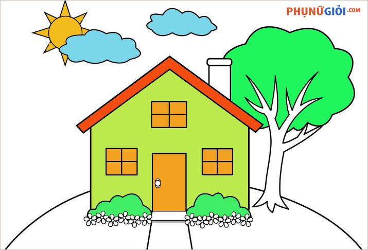Vẽ ngôi nhà vườn cây đơn giản và tô màu cho bé  Dạy bé vẽ  Dạy bé tô màu   Rumah Halaman Mewarnai  YouTube