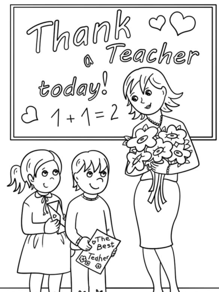 Tranh tô màu những bạn học sinh tặng hoa cho cô giáo