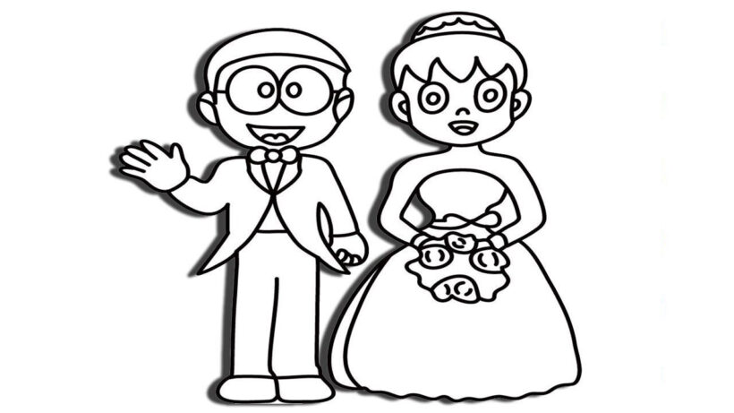 Tranh tô màu nobita đám cưới