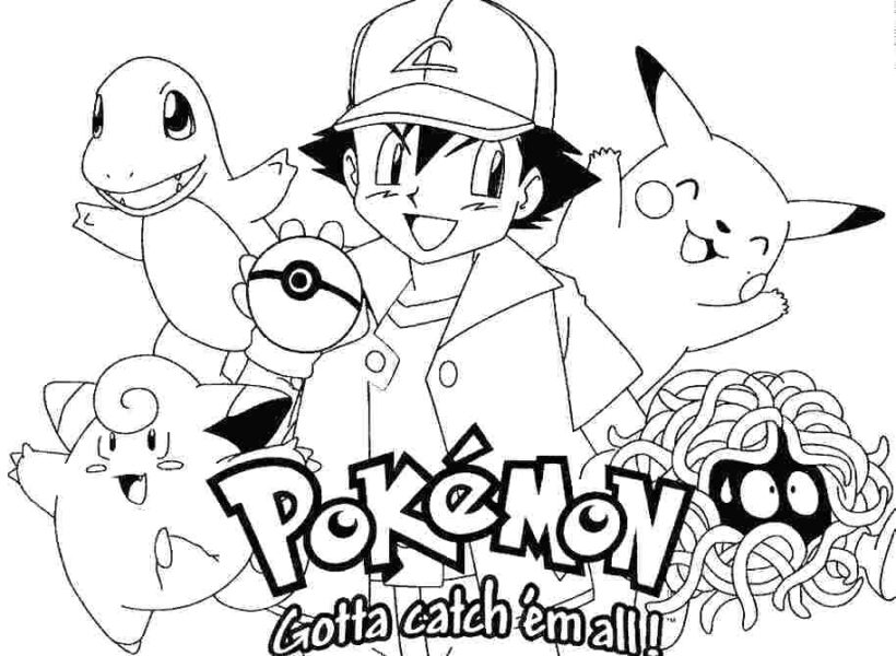 Tranh tô màu pikachu hình cậu bé và các pokemon