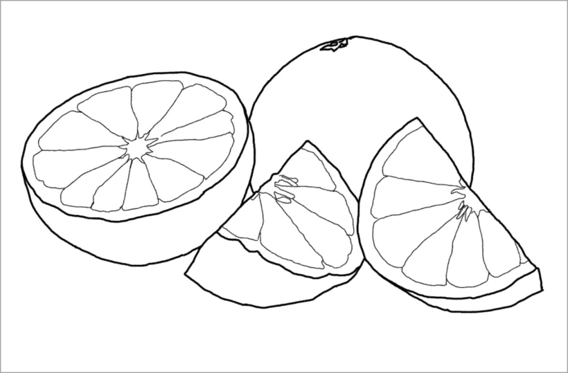 Tranh tô màu quả cam đơn giản nhất hình những quả cam được bổ thành miếng