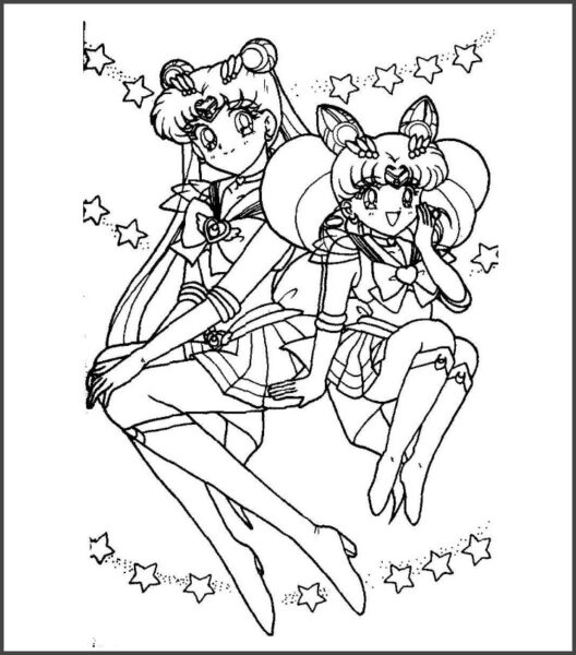 Tranh tô màu thuỷ thủ mặt trăng hình hai nữ chiến binh dễ thương