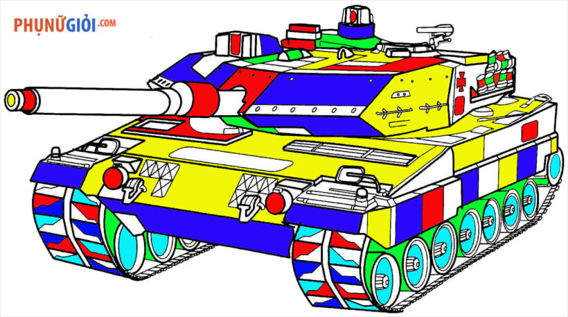 Cùng tô màu chiếc xe tăng đẹp này để thách thức khả năng màu sắc của bạn! Hãy xem chi tiết hình ảnh để tìm ra cách sắp xếp màu và làm cho xe tăng trở nên nổi bật hơn.