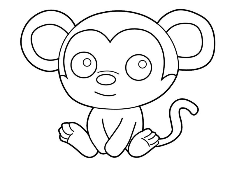 Tranh vẽ chưa tô màu khỉ con cho bé 2 tuổi