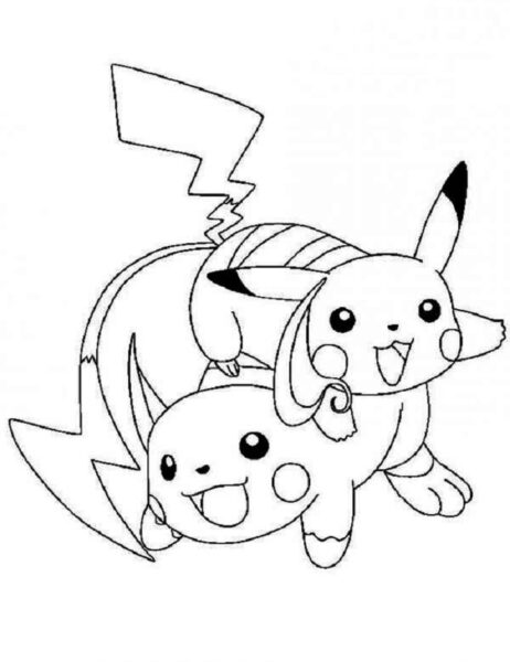 Tranh vẽ chưa tô màu pikachu và một pokemon khác