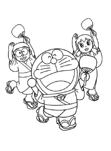 Tranh vẽ đen trắng nobita, doremon, shizuka
